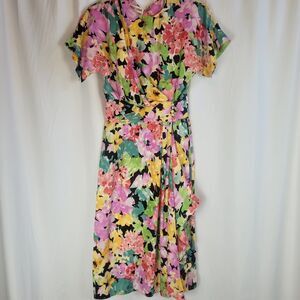 Vtg 80s Maggie London Floral Dress Womens Sz 6 100% Silk